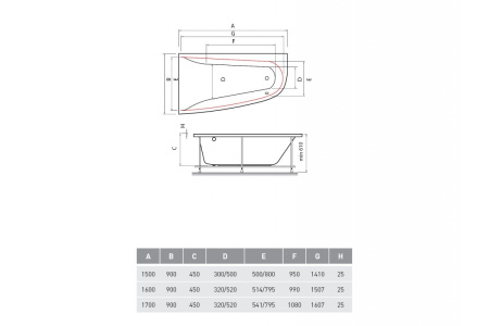 Ванна акриловая левосторонняя Vayer BOOMERANG Гл000010850, 150x90