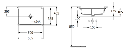 Раковина встраиваемая снизу 50см Villeroy & Boch Tube 41525001 белый
