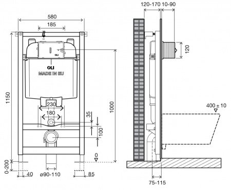 Инсталляция для подвесных унитазов OLI Pure 152978