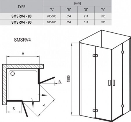 Душевой угол Ravak Smartline SMSRV4 90x90x190 профиль хром, стекло прозрачное