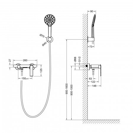Смеситель для ванны с душем Timo Anni 2714/03Y черный матовый