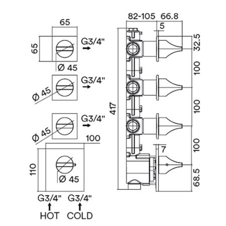 Термостат для душа на 3-6 потребителей Bossini Apice Z035205.073 черный матовый