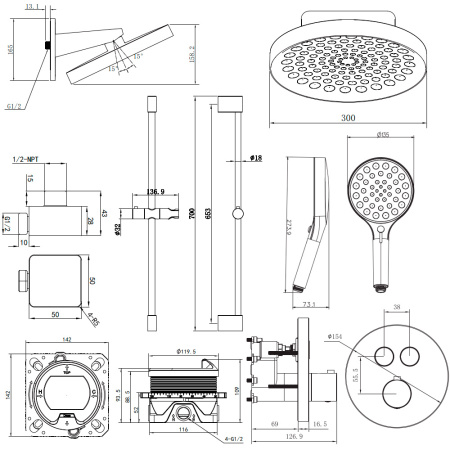 Встраиваемая душевая система с термостатом AQUAme AQM8403CR хром