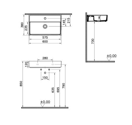 Раковина накладная 60см Vitra ArchiPlan 7401B003-0001 белый