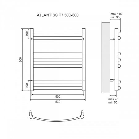 Полотенцесушитель водяной Lemark Atlantiss П7 LM32607RBL 500x600, черный