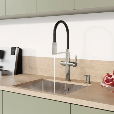 Смеситель для кухни с каналом для фильтрованной воды и гибким изливом IDDIS Ikon IKNBNFFi05 сатин