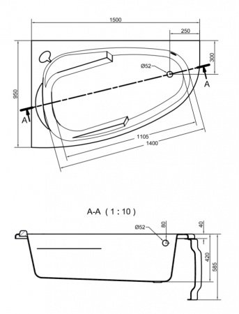 Ванна асимметричная Cersanit JOANNA 150x95 правая