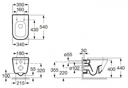 Унитаз с инсталляцией подвесной Roca The Gap 893104100 с горизонтальным выпуском