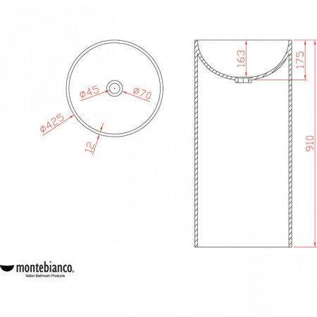Раковина напольная 42,5см MonteBianco Pisa 11235 белый матовый