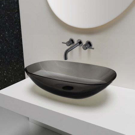 Смеситель для раковины на 3 отверстия Vincea Groove VBFW-4G1GM вороненая сталь