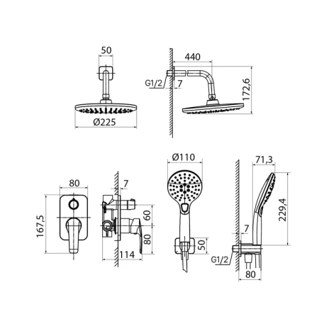 Встраиваемая душевая система Iddis Ray RAYBL02i67 черный матовый