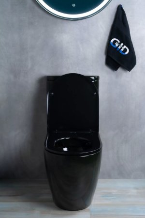 Унитаз напольный безободковый GID Tr2177BL с сиденьем микролифт, черный глянцевый