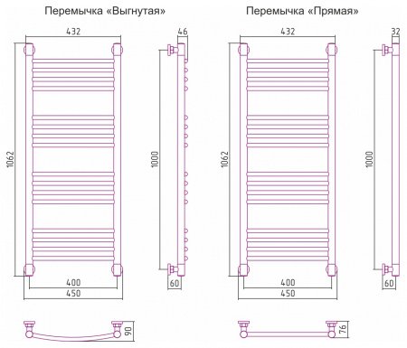 Полотенцесушитель водяной Сунержа Богема+ 100х40 перемычка прямая, хром