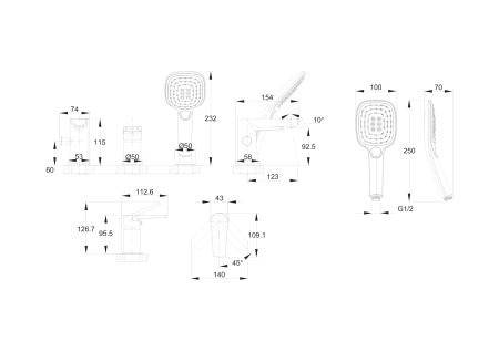 Смеситель на борт ванны Cersanit MODUO 64100 хром