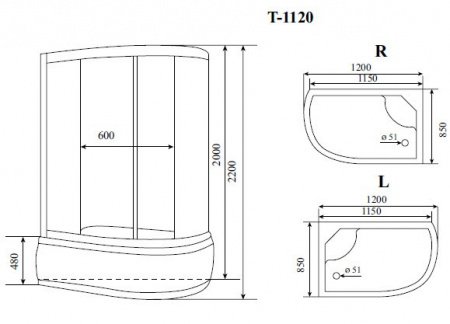 Душевая кабина Timo Standart T-1120 L 120x85x220 профиль хром матовый, стекло прозрачное