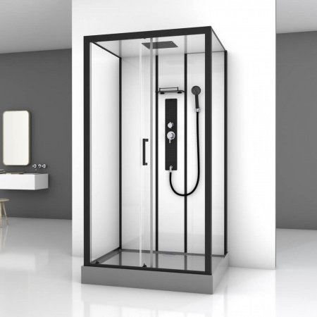 Душевая кабина Black&White G8008 115x90x215 профиль черный матовый, стекло прозрачное