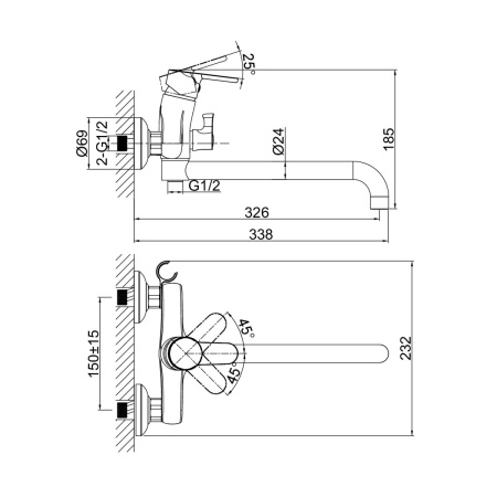 Смеситель для ванны D&K Rhein DA1393301, хром