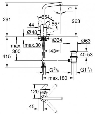 Смеситель для раковины Grohe Eurodisc Cosmopolitan 23054003 хром