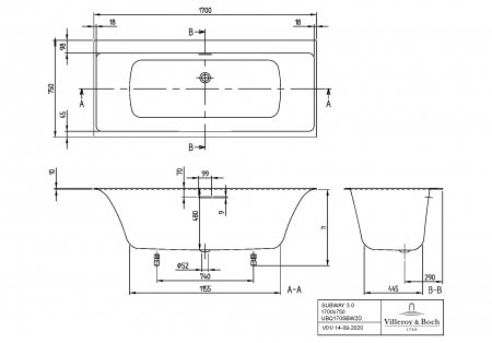 Квариловая ванна Villeroy & Boch Subway 3.0 170х75 белый