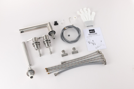 Смеситель ABBER Perfekte 316 AF8A13BST на борт ванны с лейкой, сталь брашированная