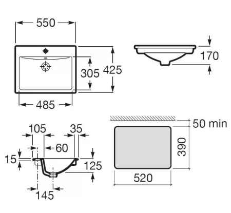 Раковина встраиваемая сверху 55см Roca Diverta 32711600Y белый