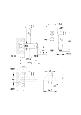 Гигиенический душ со смесителем Cersanit VERO 64106 хром