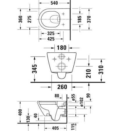 Комплект Duravit D-Neo 45770900А1: унитаз подвесной 540х360 мм, 257709 + сиденье с микролифтом 002169, цвет белый