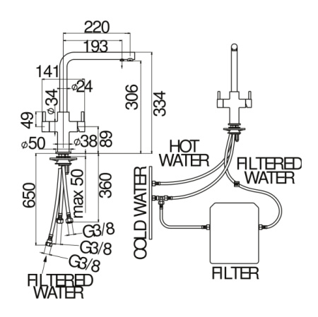 Смеситель для кухни с подключением фильтра для питьевой воды Nobili Acquerelli AQ93823/3VCR хром