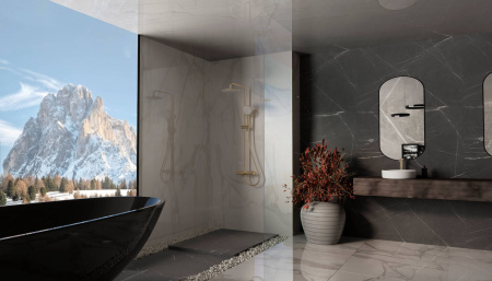 Душевая стойка со смесителем Vincea Rondo VSFS-1R1BG золото матовое