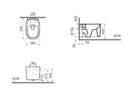 Унитаз подвесной безободковый Vitra Plural 7830B483-0075 черный матовый, без сиденья