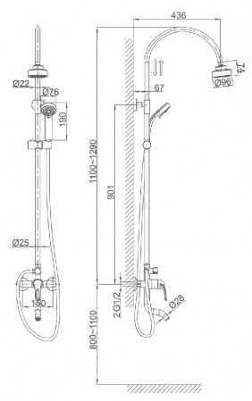 Душевая стойка D&K Rhein.Eucharius DA1373701C11 хром
