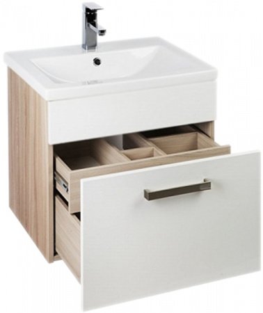 Тумба с раковиной Iddis Mirro 60 подвесная Белая Светлое дерево