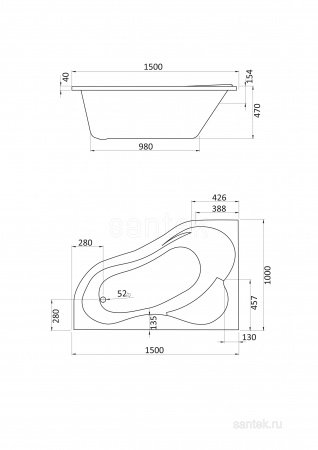 Акриловая ванна Santek Ибица 150х100 L асимметричная белая 1WH112034