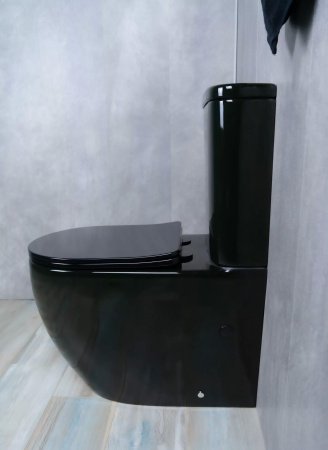 Унитаз напольный безободковый GID Tr2177BL с сиденьем микролифт, черный глянцевый