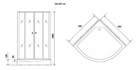 Душевой угол Niagara NG- 007-14BLACK 90x90x195 профиль черный, стекло с узором