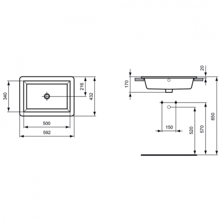 Раковина встраиваемая сверху 59 см Ideal Standard STRADA K078001 белый