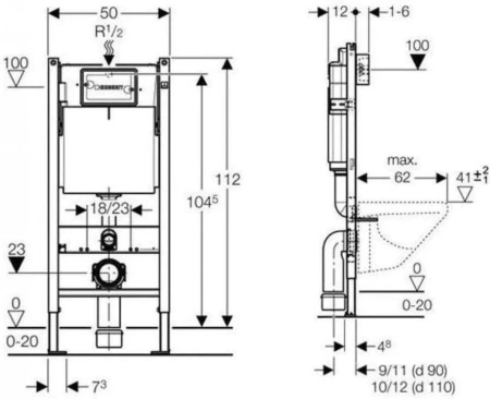Унитаз с инсталляцией подвесной GEBERIT Smyle 500.153.37.1 клавиша смыва белый