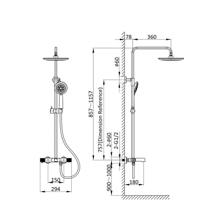 Душевая стойка с термостатом Vincea Desire VSFS-1D1TGM вороненая сталь