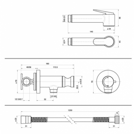 Гигиенический душ со смесителем Bossini Paloma Brass E37005B.094 никель шлифованный