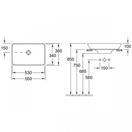 Раковина накладная 55см Villeroy & Boch Venticello 41135501 белый