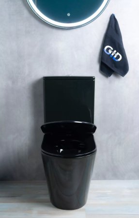 Унитаз напольный безободковый GID Tr2179BL с сиденьем микролифт, черный глянцевый