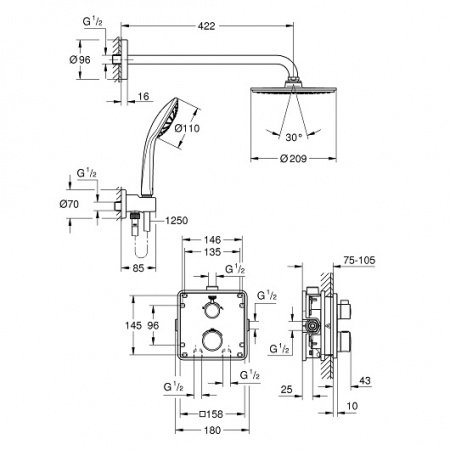 Встраиваемая душевая система Grohe Grohtherm 34734000 хром
