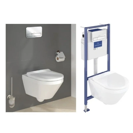 Комплект (инсталляция + унитаз + сиденье микролифт + панель смыва белая) Villeroy & Boch Architectura 4616D301