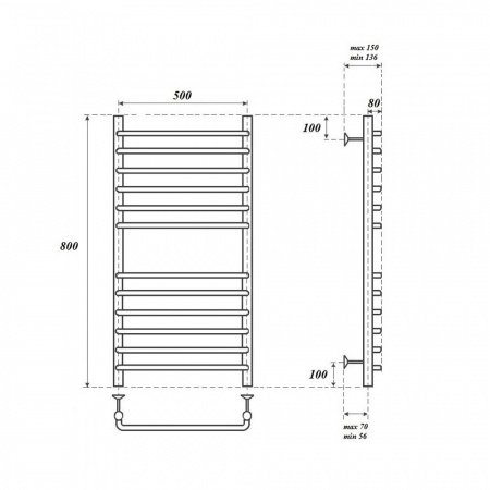 Полотенцесушитель водяной Point PN09158S П12 500x800, хром
