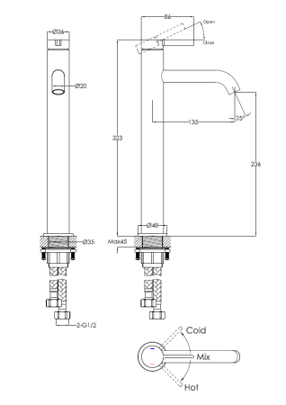 Смеситель для раковины высокий Benesque Lumiere 10010203 брашированный никель