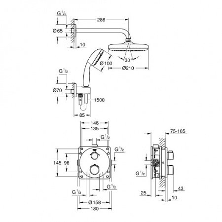 Встраиваемая душевая система Grohe Grohtherm 34727000 хром