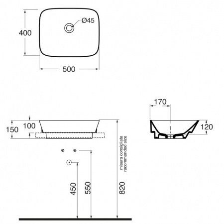 Раковина полувстраиваемая 50см Azzurra Prua PRU50/IN bi*0 белый