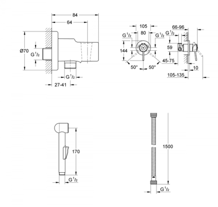 Гигиенический душ со смесителем Grohe BauClassic 124434 хром