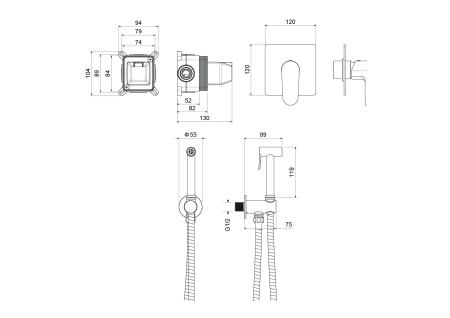 Гигиенический душ со смесителем Aquatek Оберон AQ1219MB черный матовый