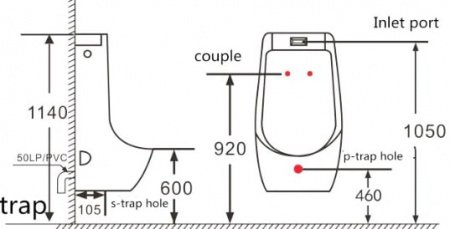 Писсуар подвесной SantiLine  SL-6002 белый, скрытый подвод воды